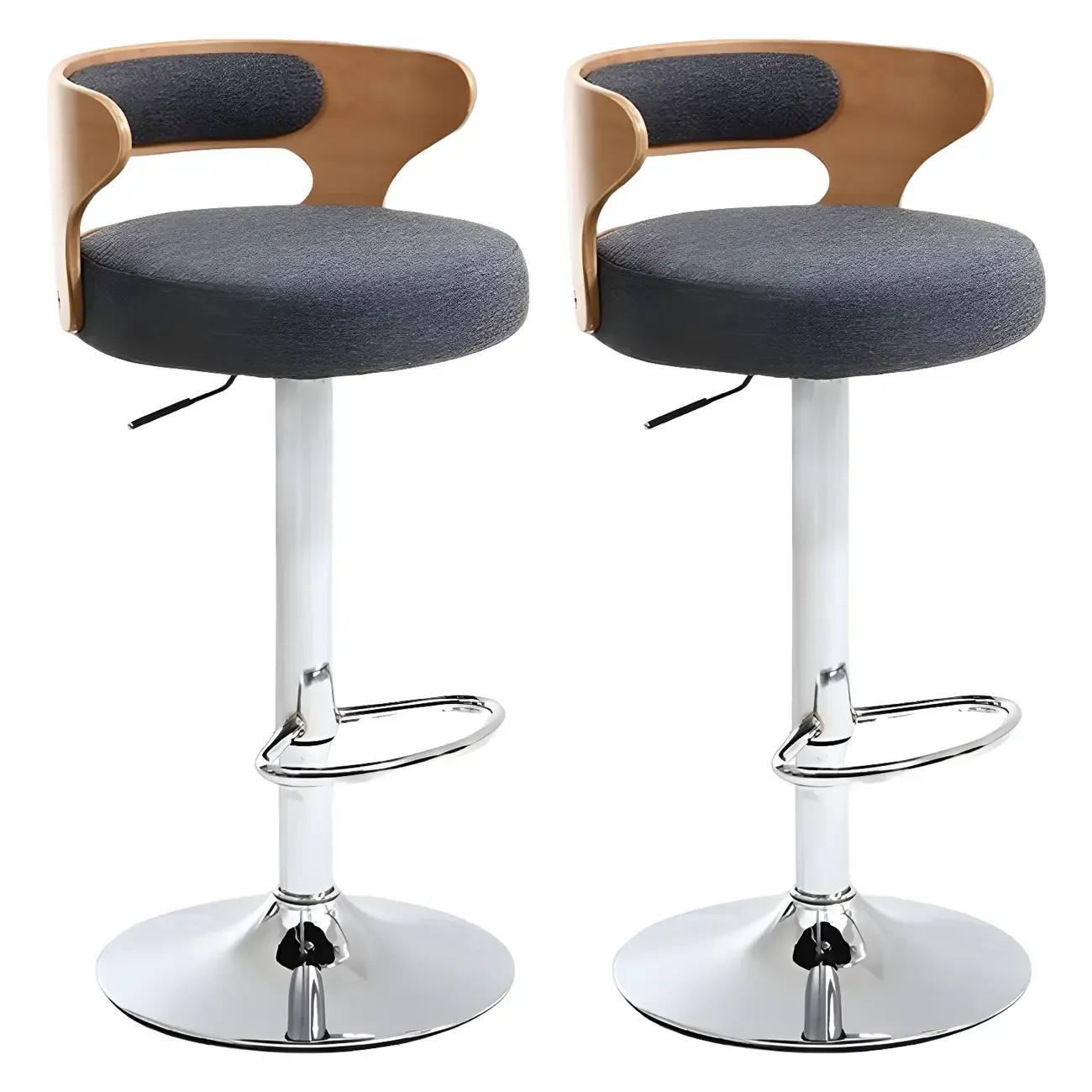 Adjustable Round Leather Swivel Bar Stools with Back Image - 25