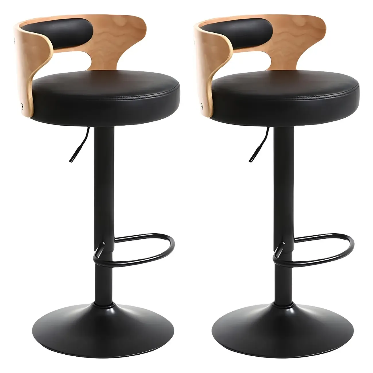 Adjustable Round Leather Swivel Bar Stools with Back Image - 28