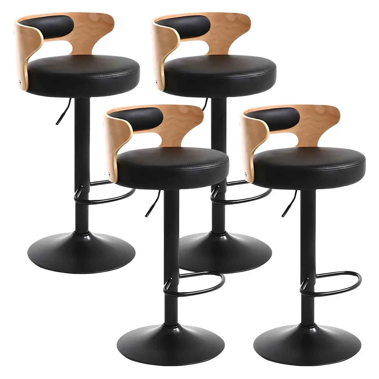 Adjustable Round Leather Swivel Bar Stools with Back Image - 29