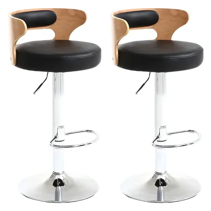 Adjustable Round Leather Swivel Bar Stools with Back Image - 31