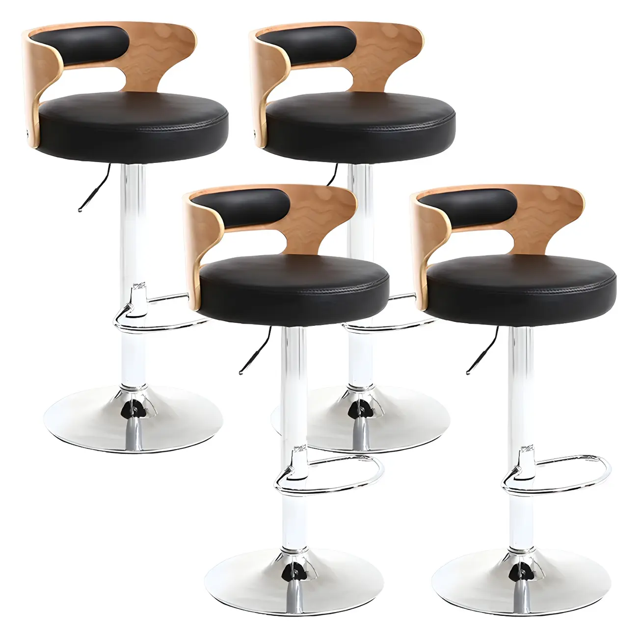 Adjustable Round Leather Swivel Bar Stools with Back Image - 32 | homeyfad