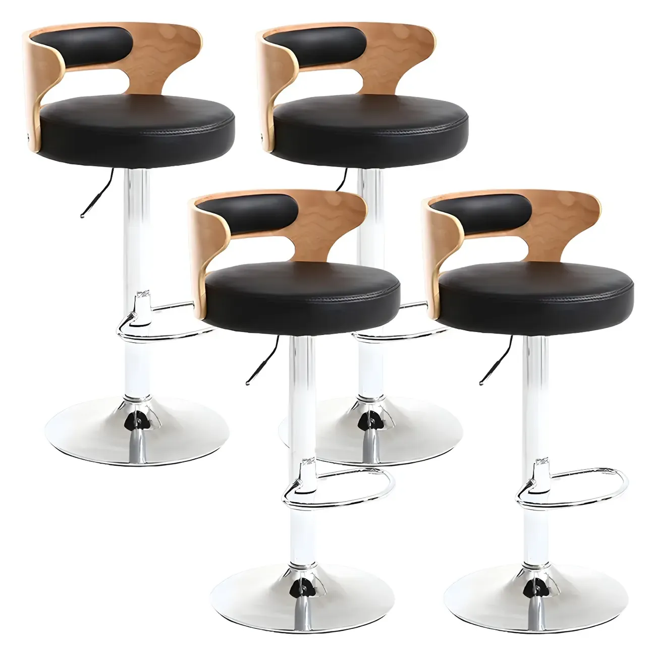 Adjustable Round Leather Swivel Bar Stools with Back Image - 32