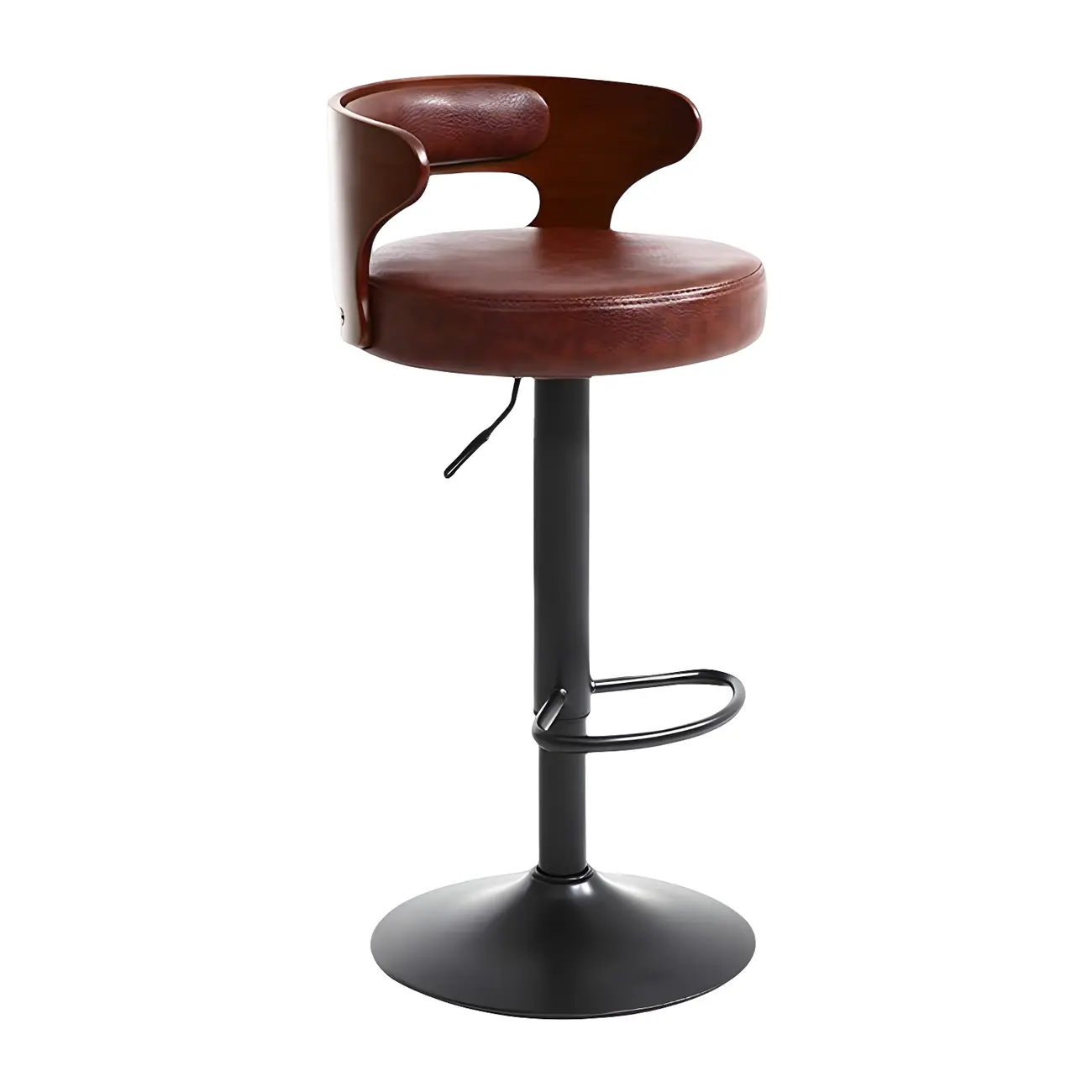 Adjustable Round Leather Swivel Bar Stools with Back Image - 33 | homeyfad