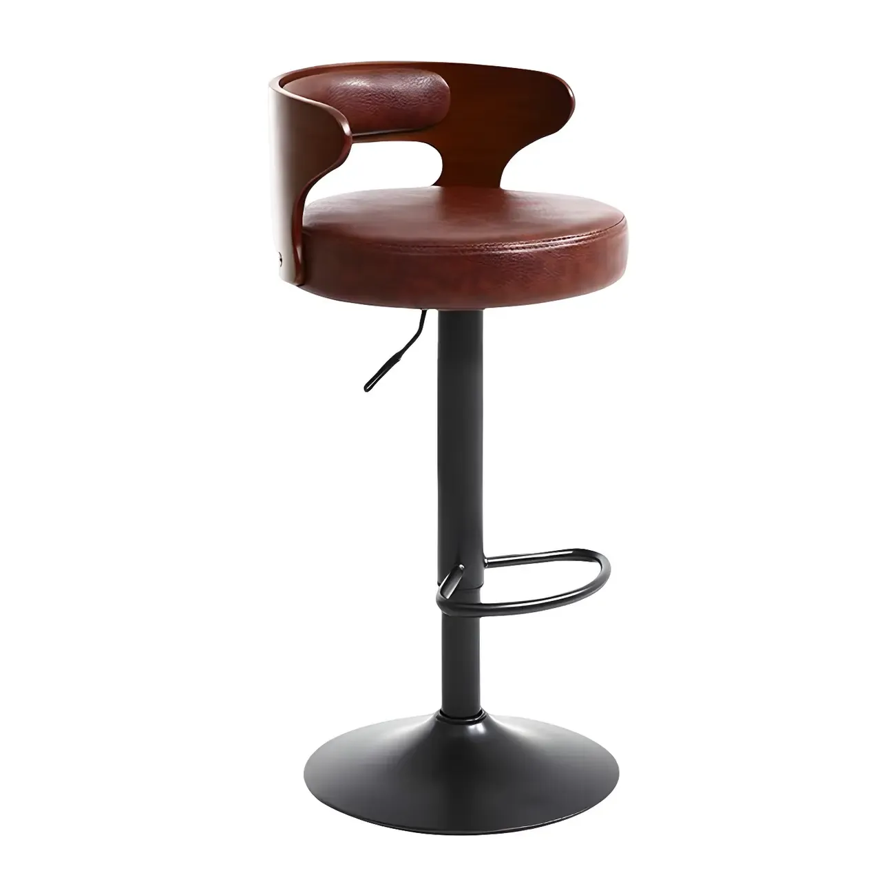 Adjustable Round Leather Swivel Bar Stools with Back Image - 33