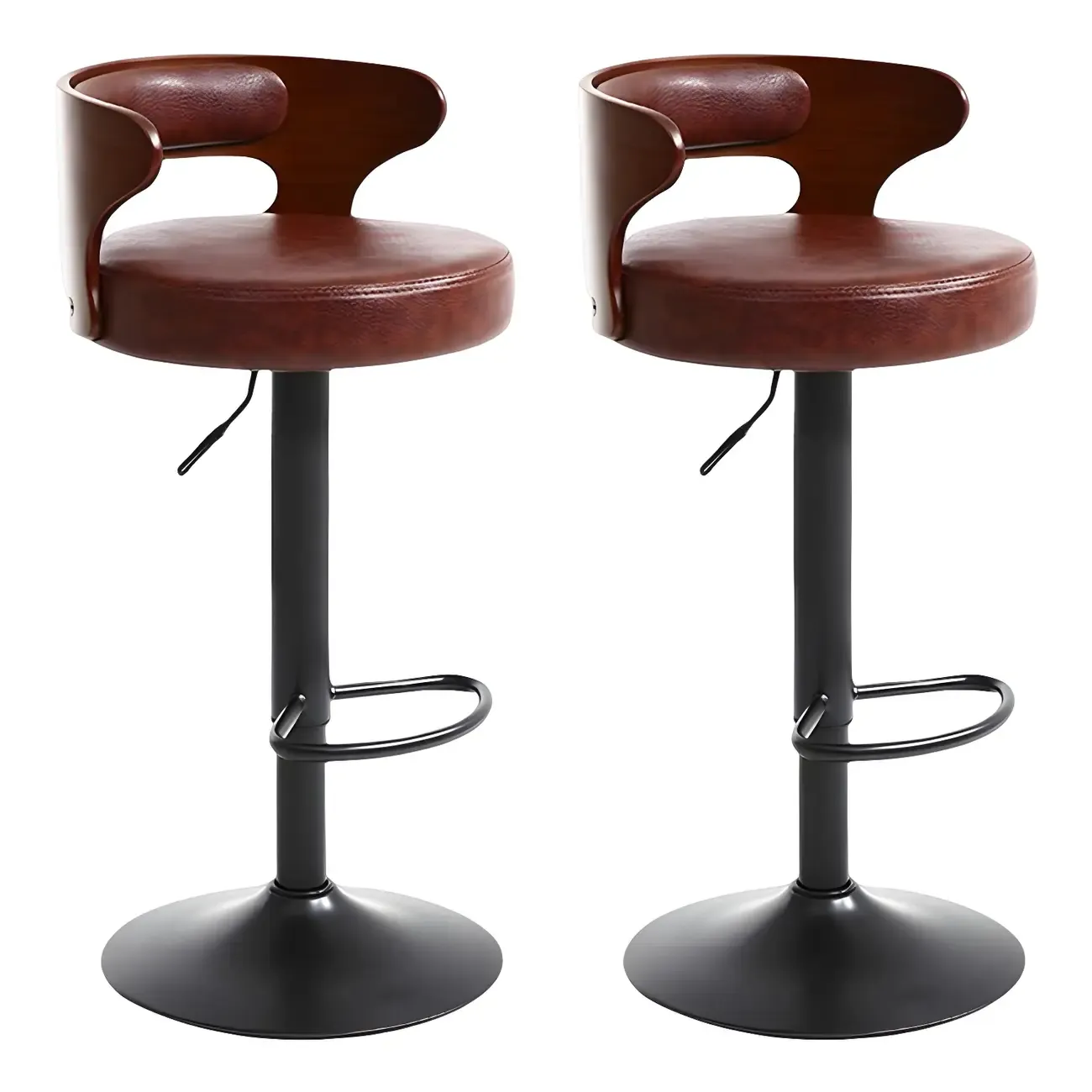 Adjustable Round Leather Swivel Bar Stools with Back Image - 34