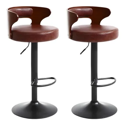Adjustable Round Leather Swivel Bar Stools with Back Image - 34