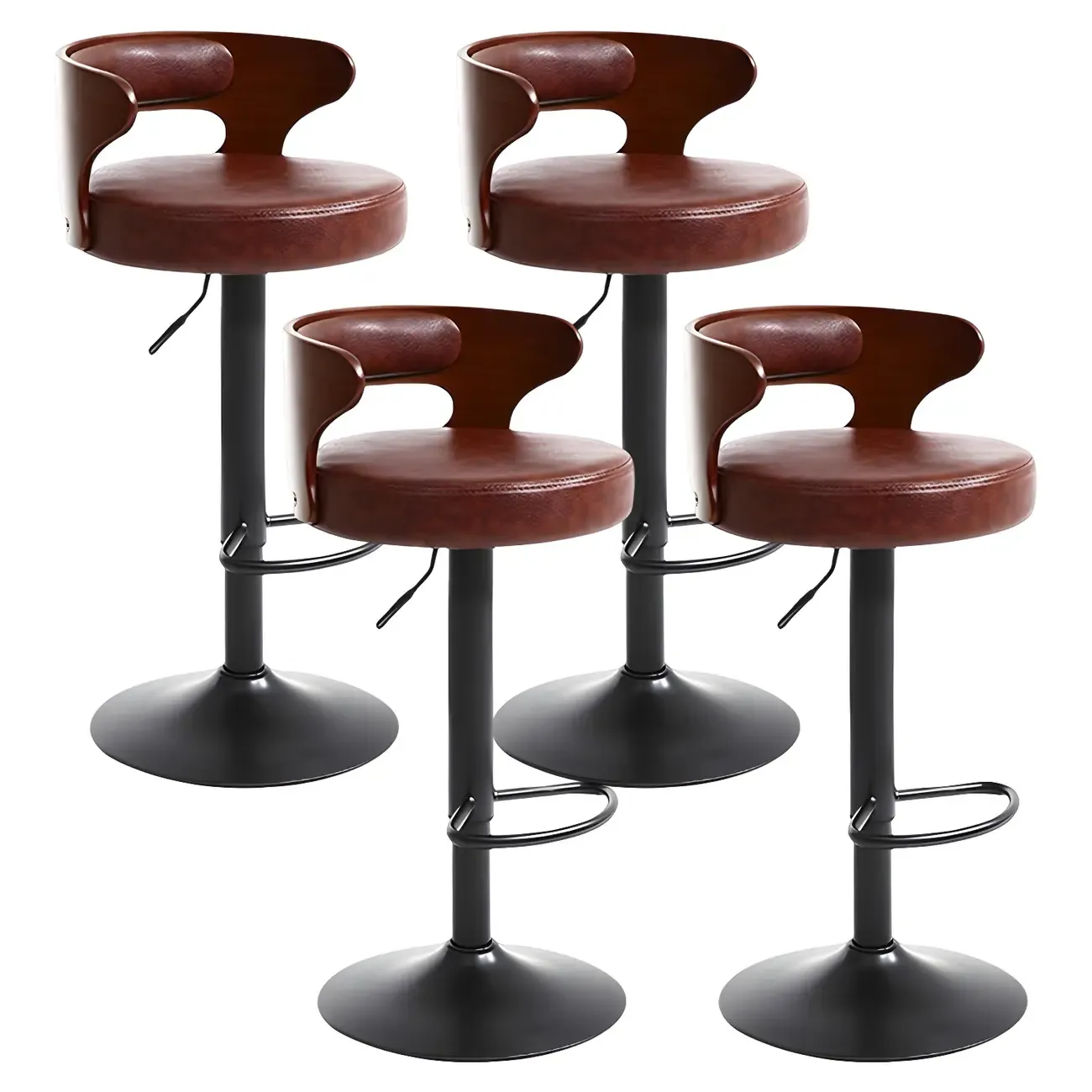 Adjustable Round Leather Swivel Bar Stools with Back Image - 35