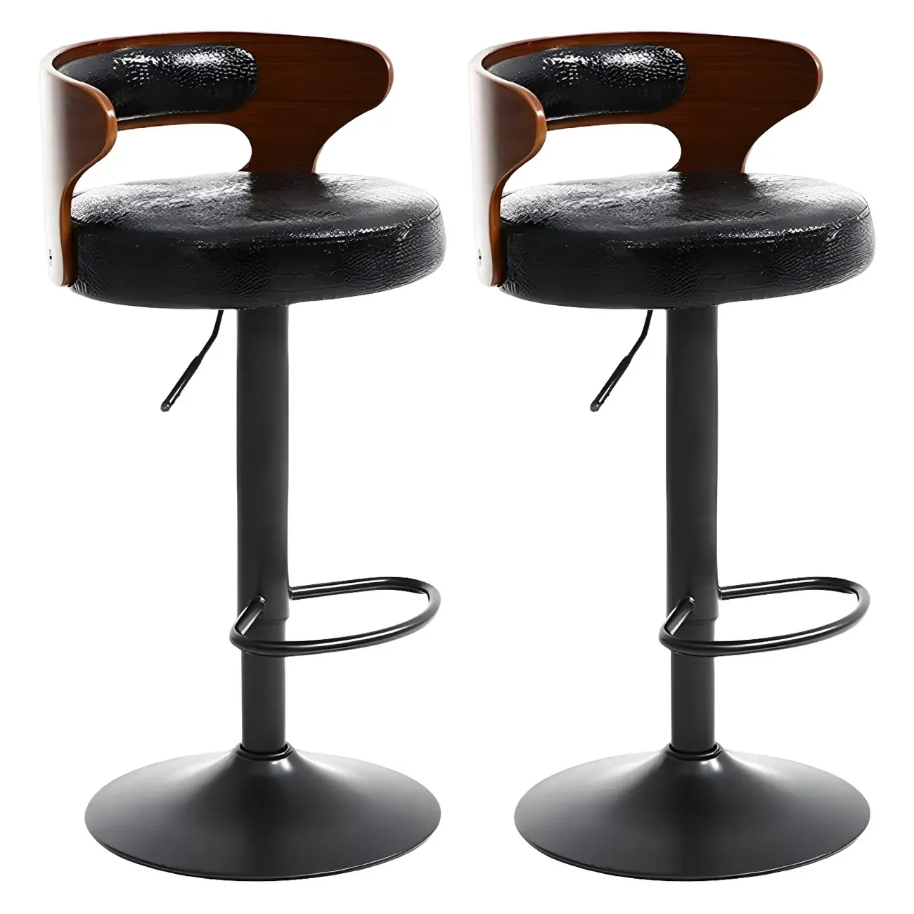 Adjustable Round Leather Swivel Bar Stools with Back Image - 40
