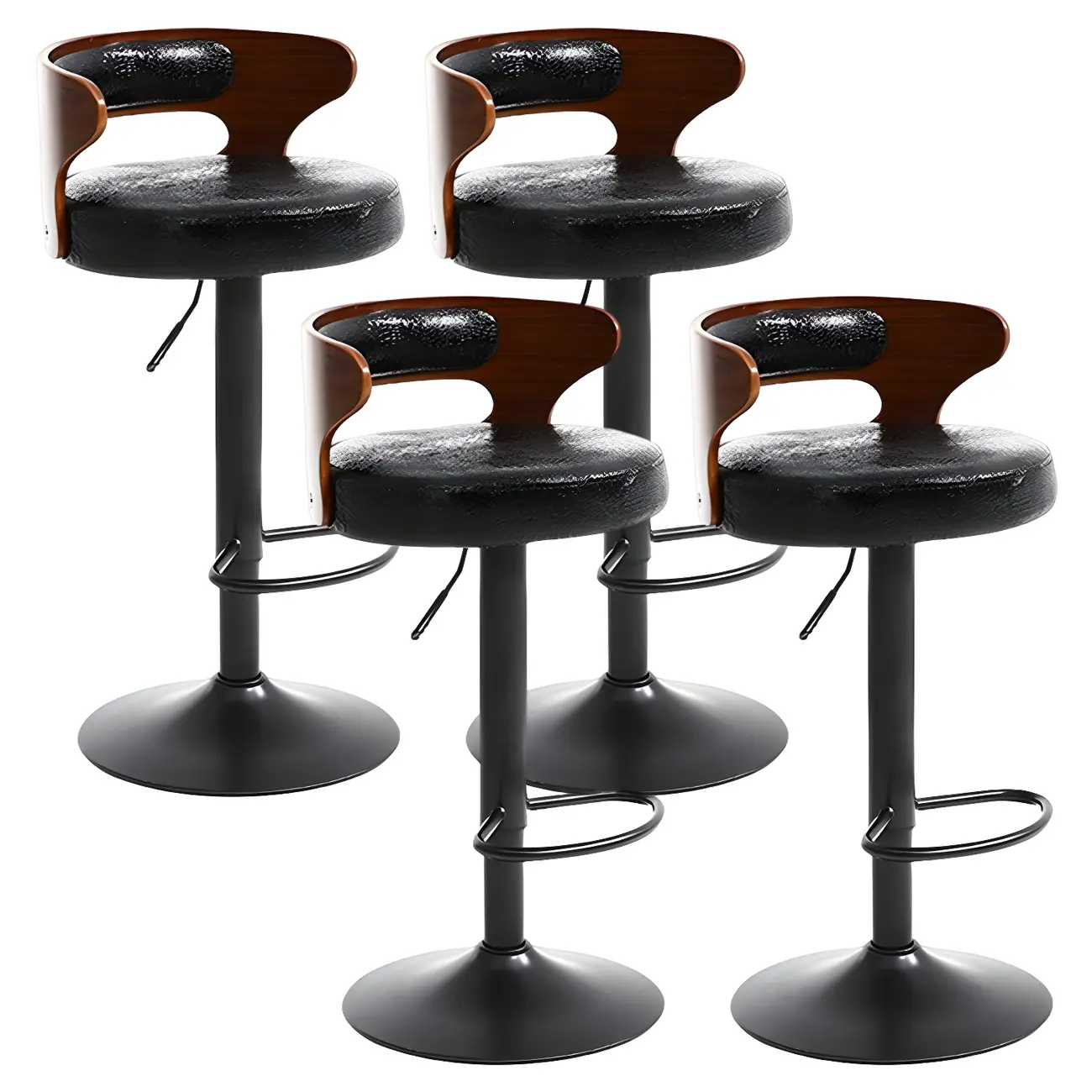 Adjustable Round Leather Swivel Bar Stools with Back Image - 41 | homeyfad