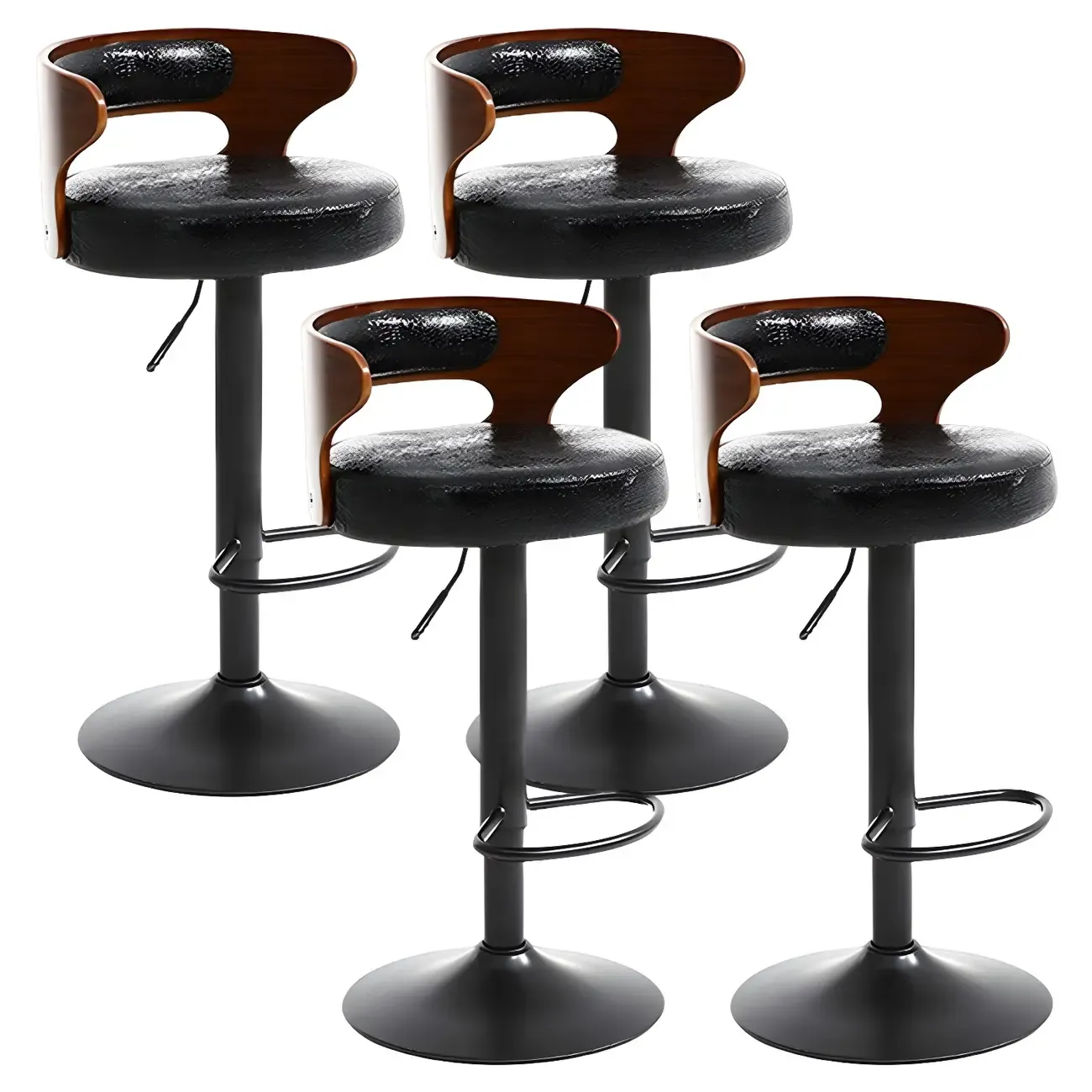 Adjustable Round Leather Swivel Bar Stools with Back Image - 41