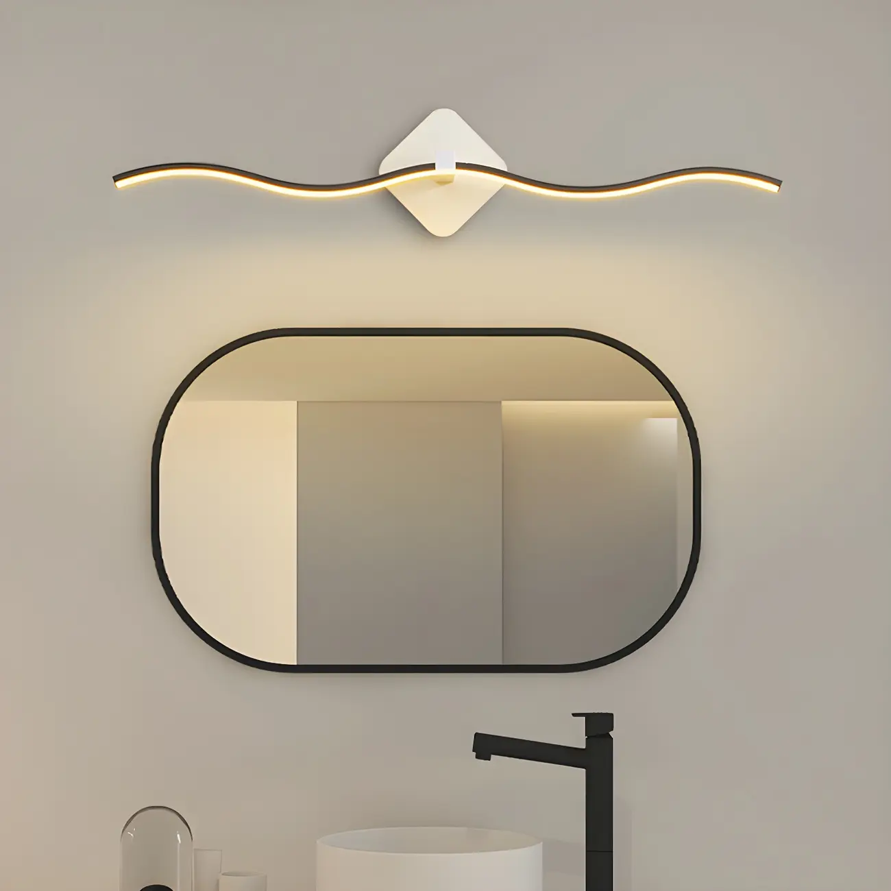 Modern Black Linear Arc LED Vanity Light for Bathroom | homeyfad