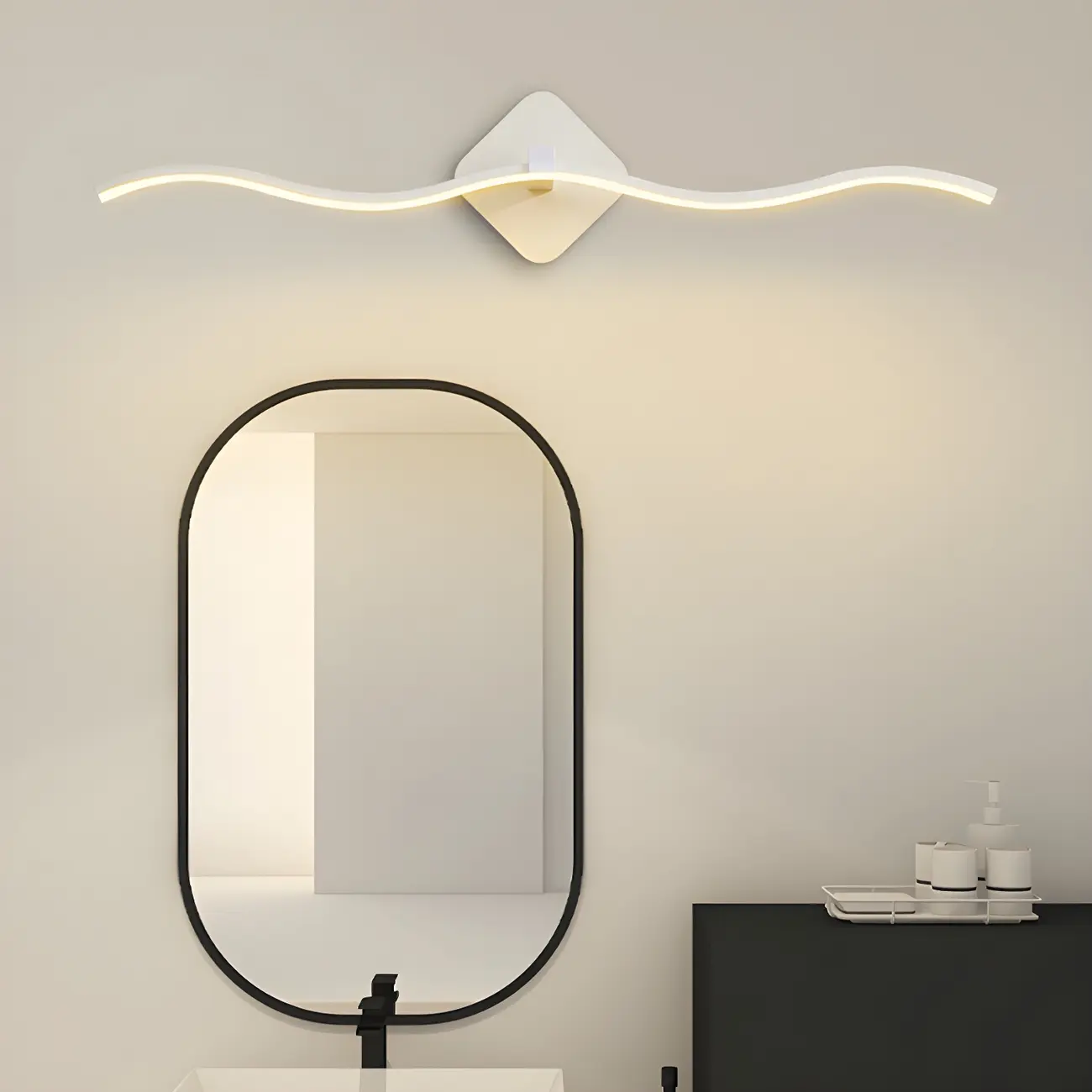 Modern Black Linear Arc LED Vanity Light for Bathroom | homeyfad