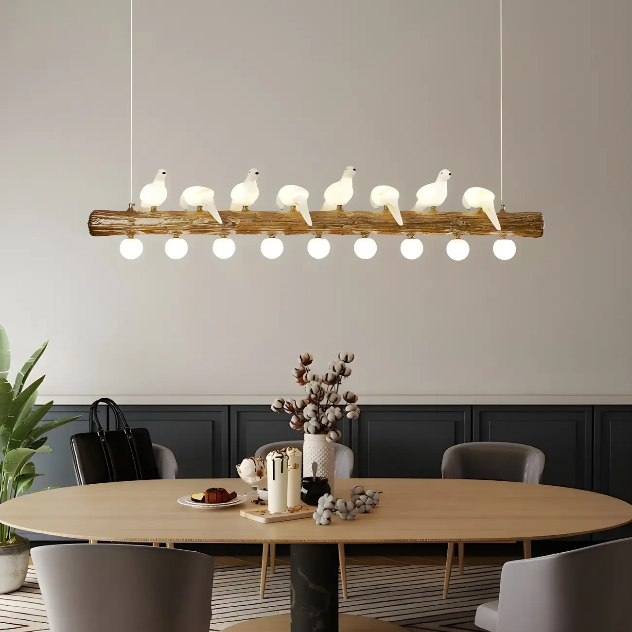 Rustic Wood LED Bird Island Chandelier Image - 6