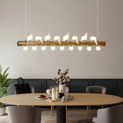 Rustic Wood LED Bird Island Chandelier Image - 6