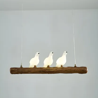 Rustic Wood LED Bird Island Chandelier Image - 8
