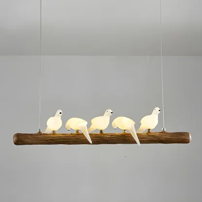 Rustic Wood LED Bird Island Chandelier Image - 9