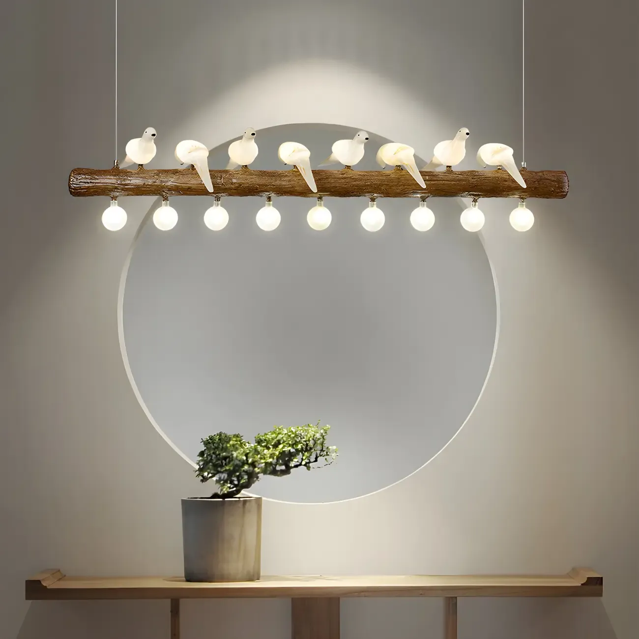 Rustic Wood LED Bird Island Chandelier Image - 7