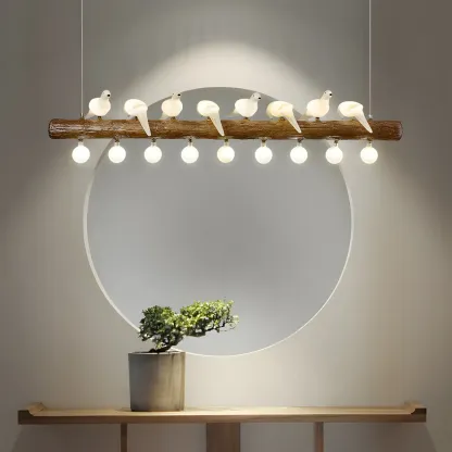 Rustic Wood LED Bird Island Chandelier Image - 7