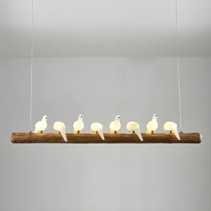 Rustic Wood LED Bird Island Chandelier Image - 10
