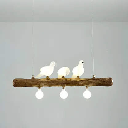 Rustic Wood LED Bird Island Chandelier Image - 11