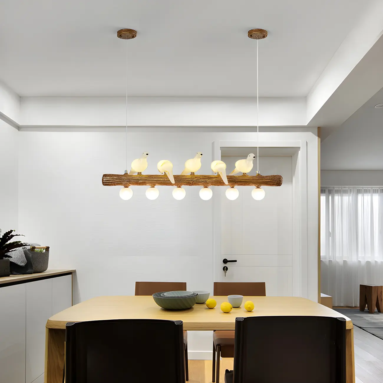 Rustic Wood LED Bird Island Chandelier Image - 2 | homeyfad