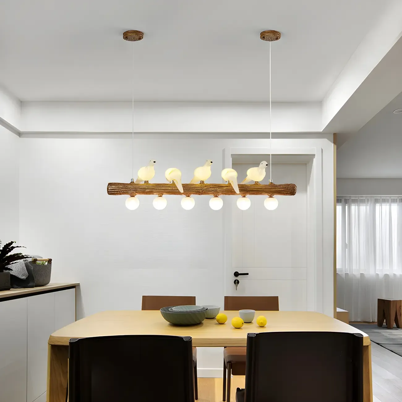 Rustic Wood LED Bird Island Chandelier Image - 2