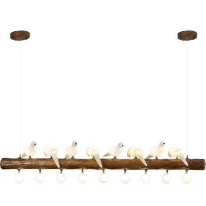 Rustic Wood LED Bird Island Chandelier Image - 12