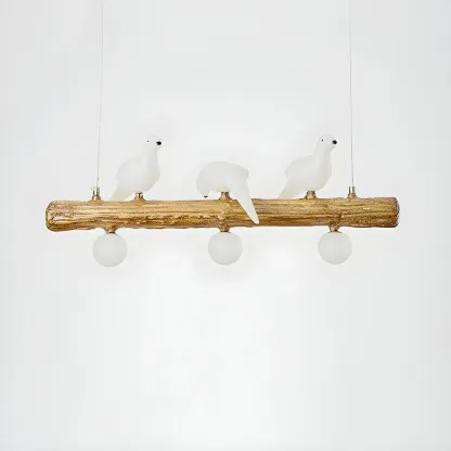 Rustic Wood LED Bird Island Chandelier Image - 15