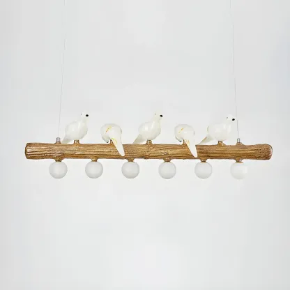 Rustic Wood LED Bird Island Chandelier Image - 16