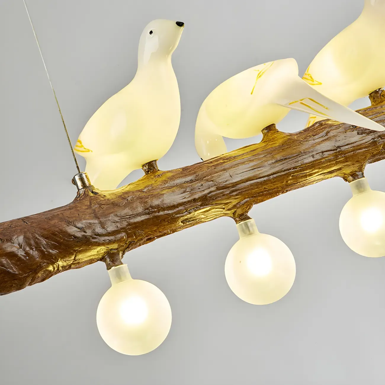 Rustic Wood LED Bird Island Chandelier Image - 18