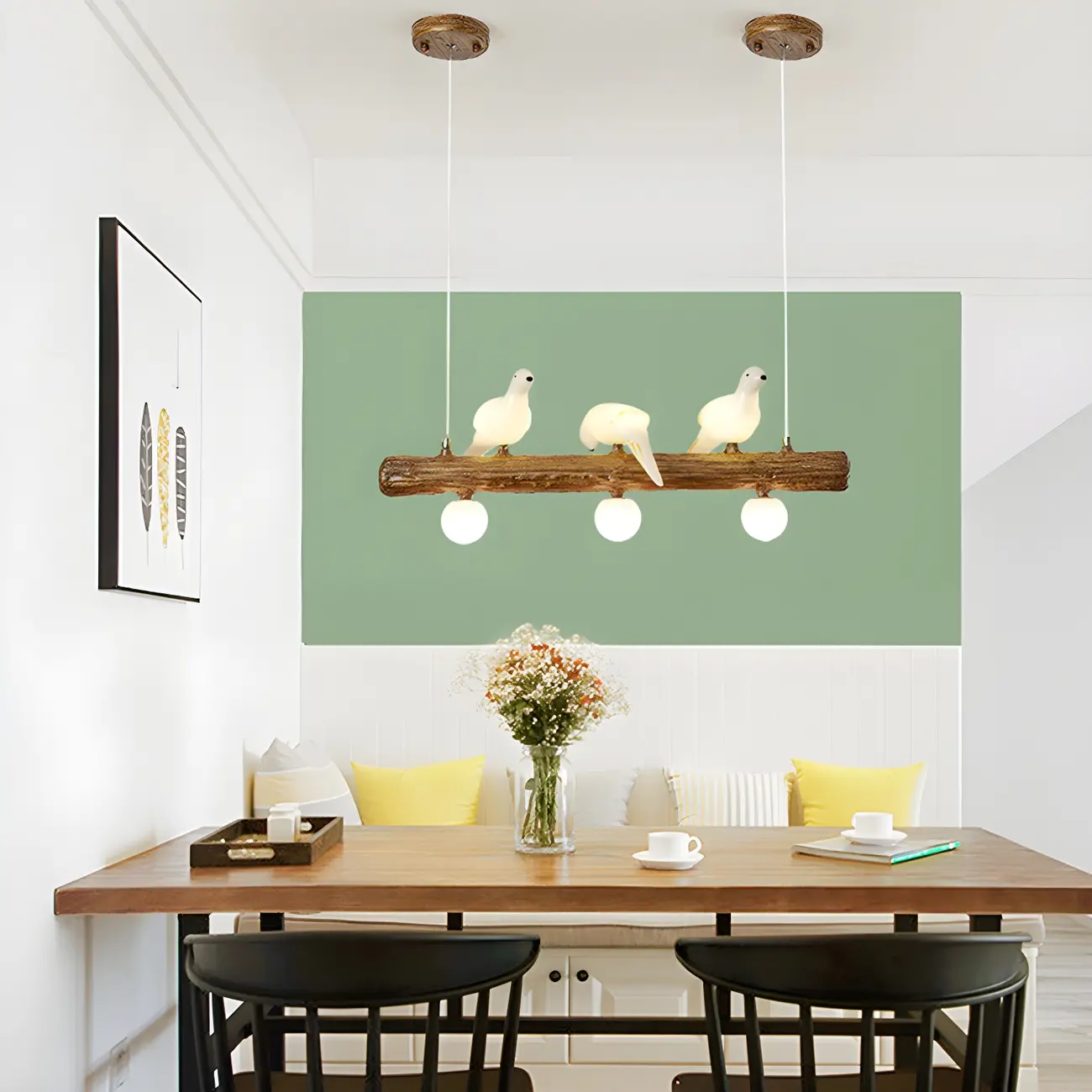 Rustic Wood LED Bird Island Chandelier Image - 5 | homeyfad