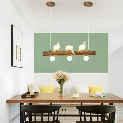 Rustic Wood LED Bird Island Chandelier Image - 5