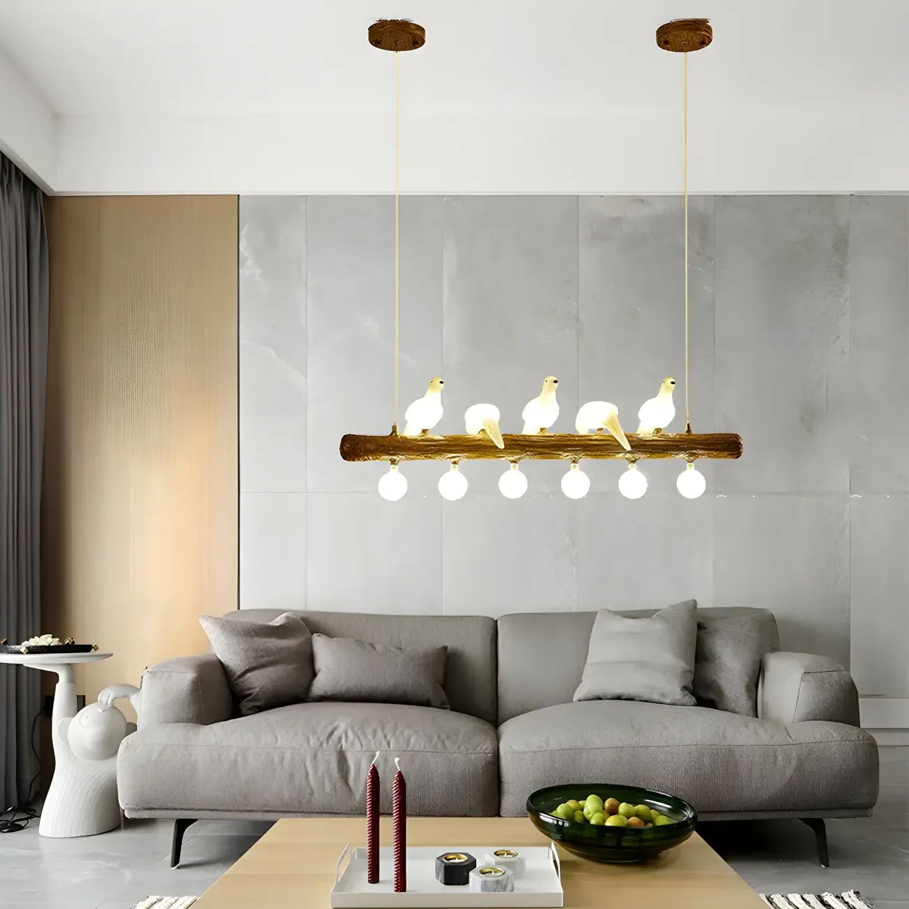 Rustic Wood LED Bird Island Chandelier Image - 4