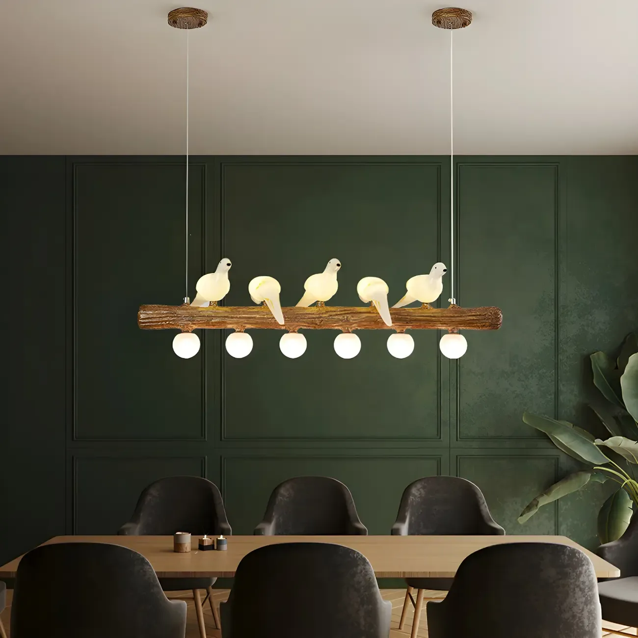 Rustic Wood LED Bird Island Chandelier Image - 1