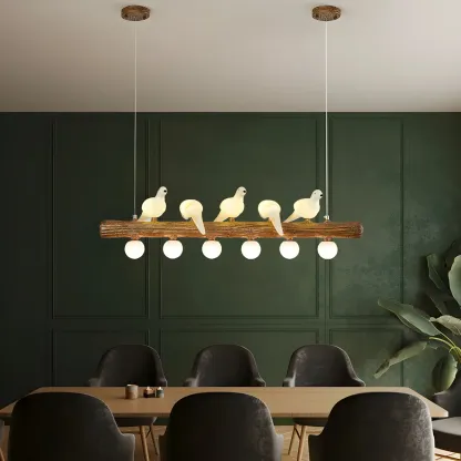 Rustic Wood LED Bird Island Chandelier Image - 1