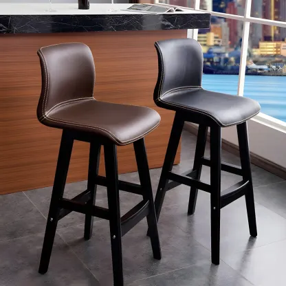 Square Leather Low Back Bar Stools with Footrest Image - 1