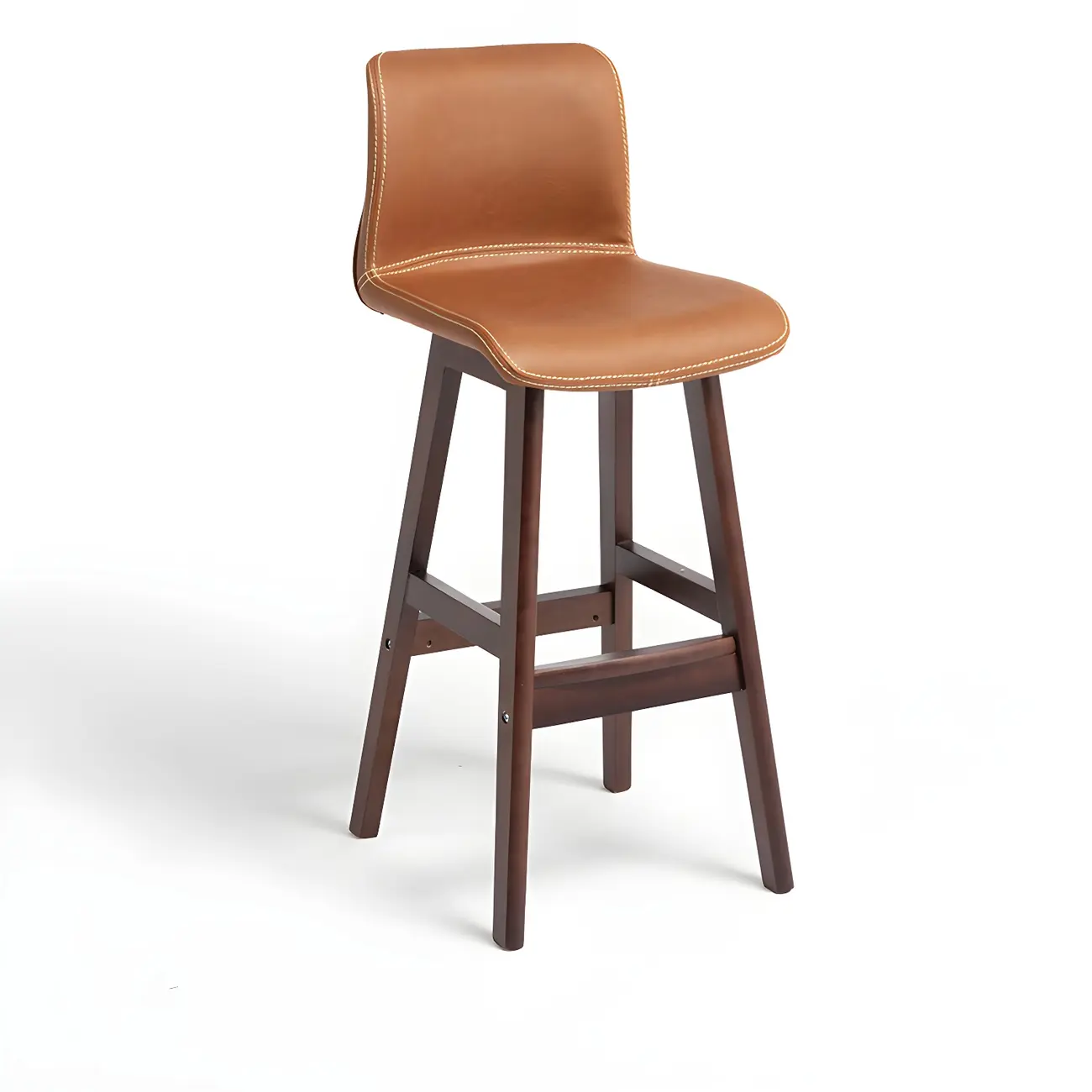 Square Leather Low Back Bar Stools with Footrest Image - 2 | homeyfad
