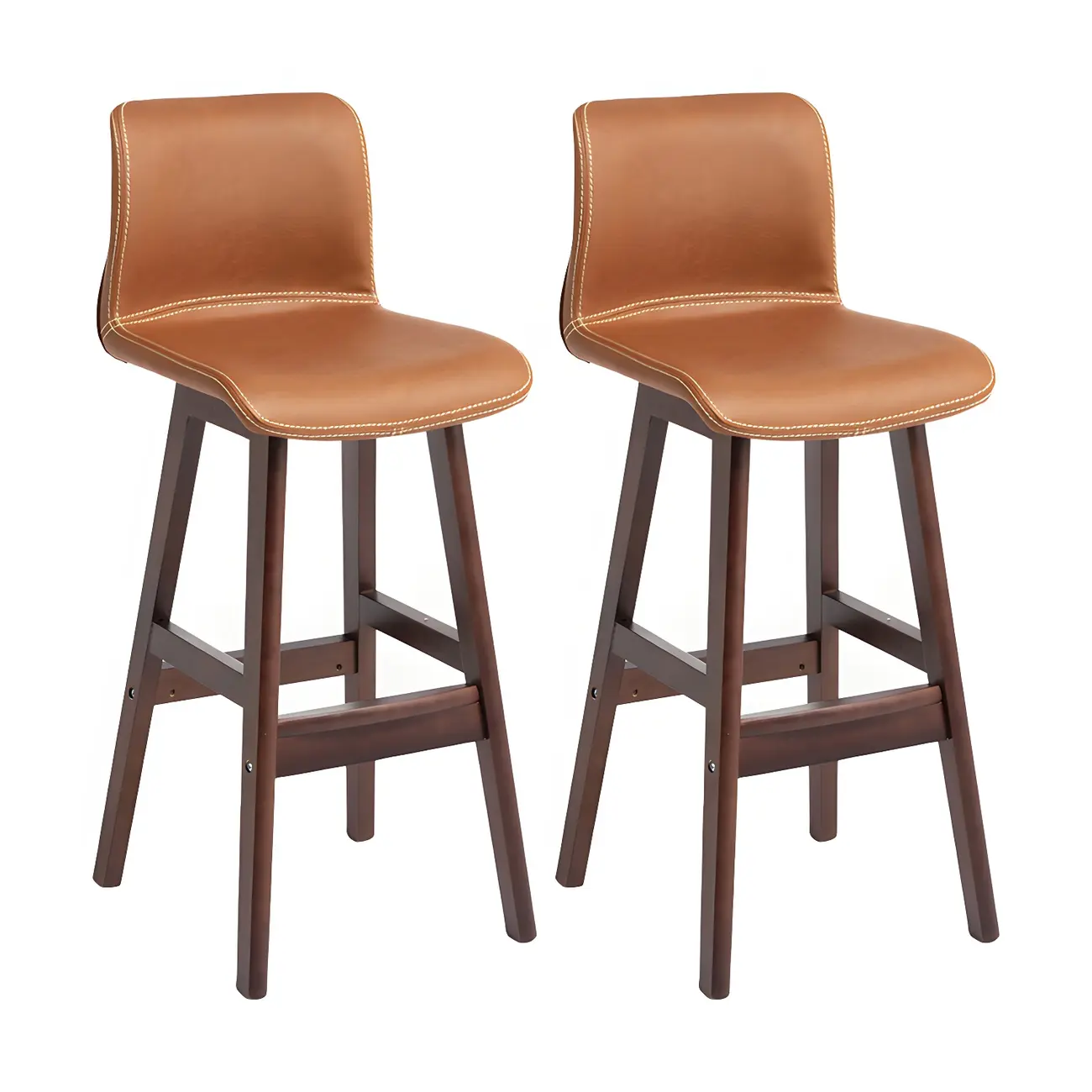 Square Leather Low Back Bar Stools with Footrest Image - 7 | homeyfad