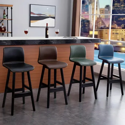 Square Leather Low Back Bar Stools with Footrest Image - 4