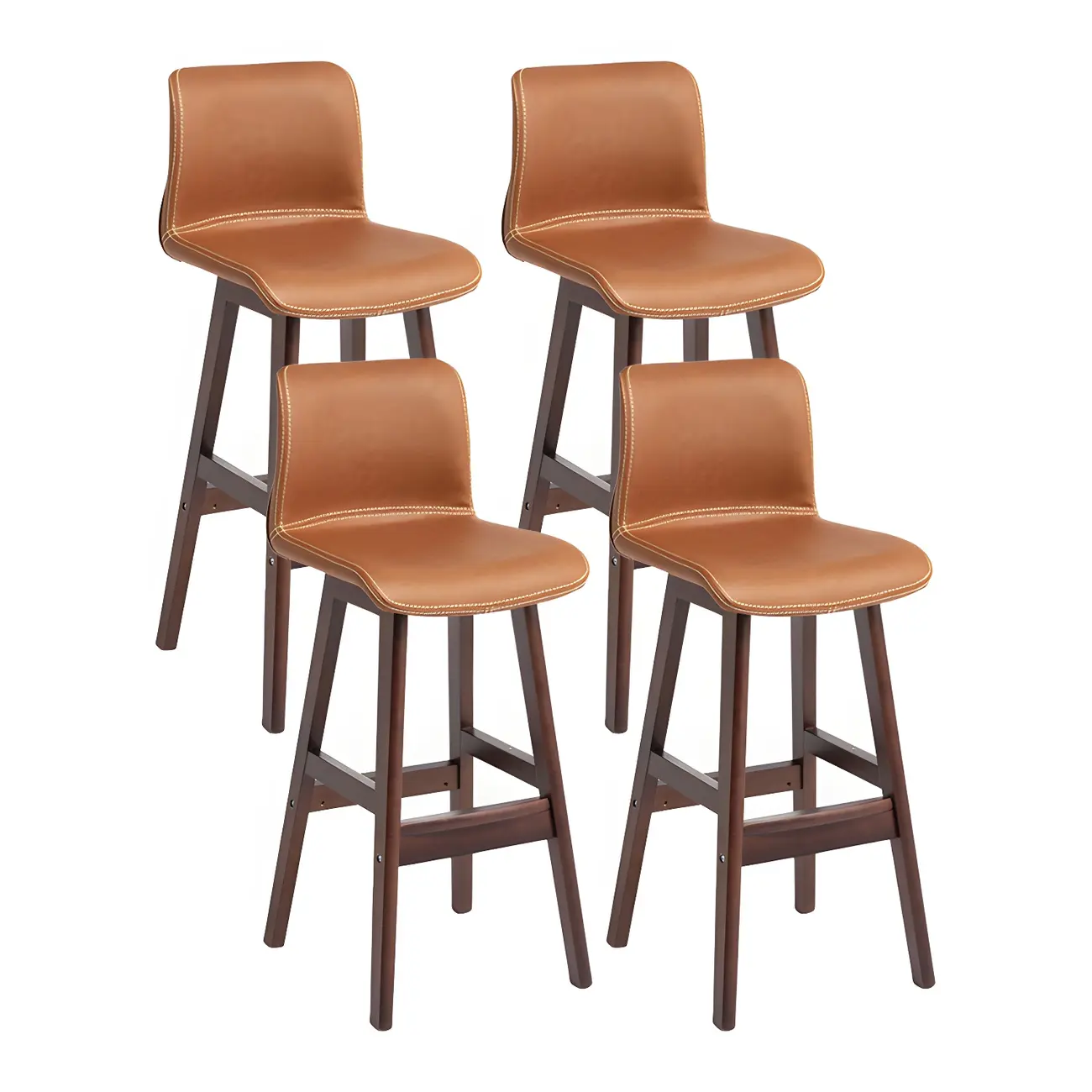 Square Leather Low Back Bar Stools with Footrest Image - 8 | homeyfad