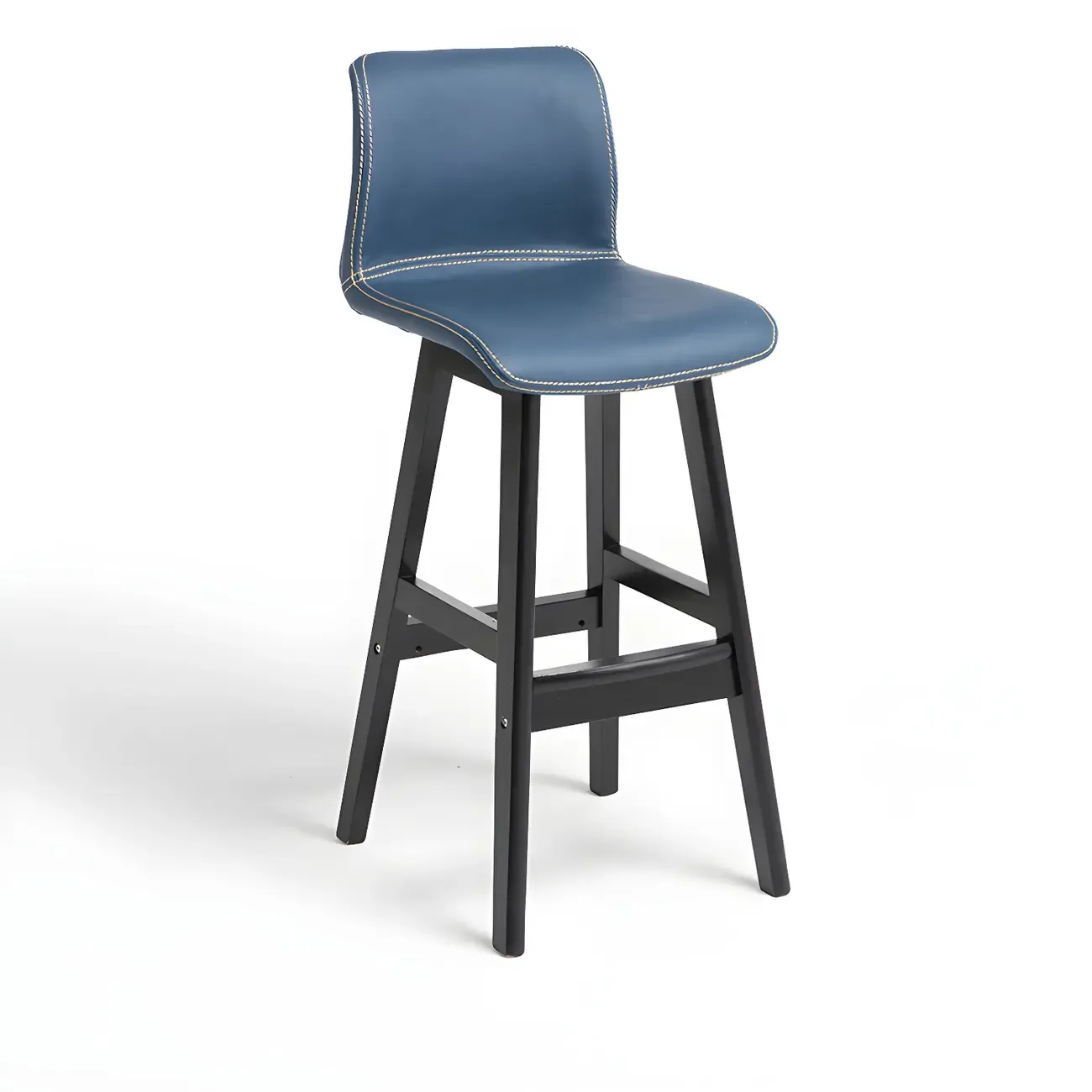 Square Leather Low Back Bar Stools with Footrest Image - 9