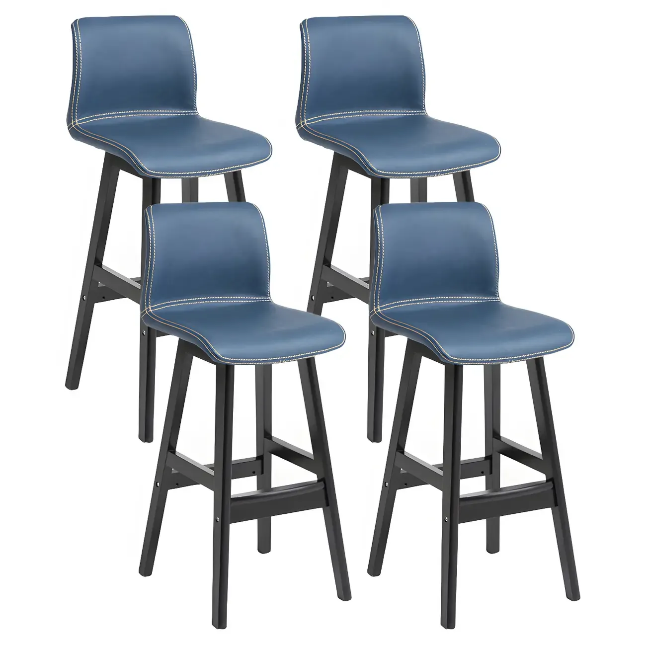 Square Leather Low Back Bar Stools with Footrest Image - 13