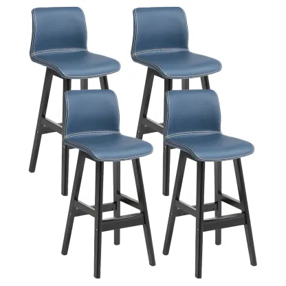 Square Leather Low Back Bar Stools with Footrest Image - 13