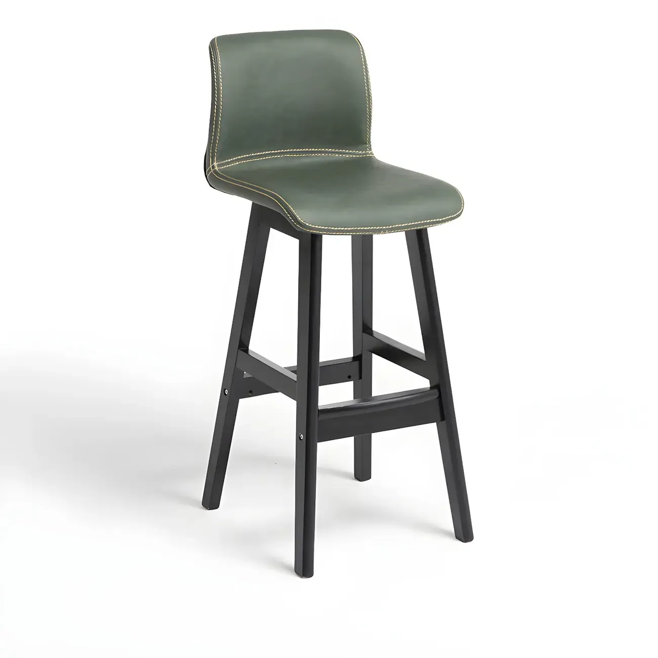 Square Leather Low Back Bar Stools with Footrest Image - 14