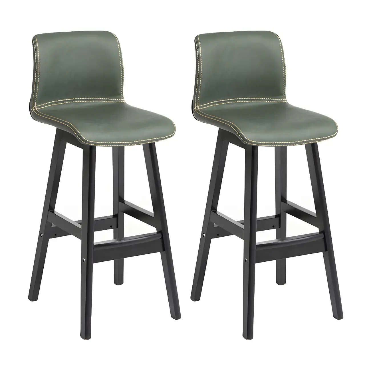Square Leather Low Back Bar Stools with Footrest Image - 16