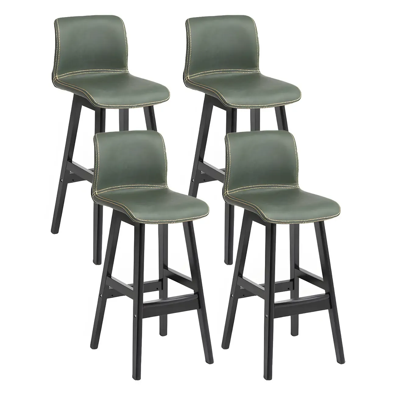 Square Leather Low Back Bar Stools with Footrest Image - 20
