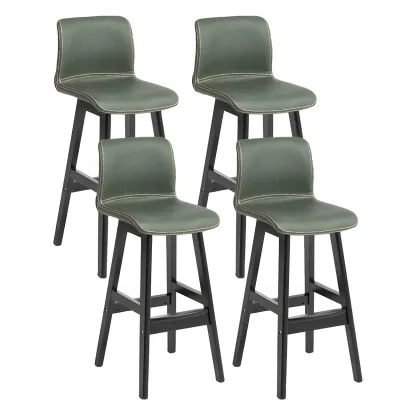Square Leather Low Back Bar Stools with Footrest Image - 20