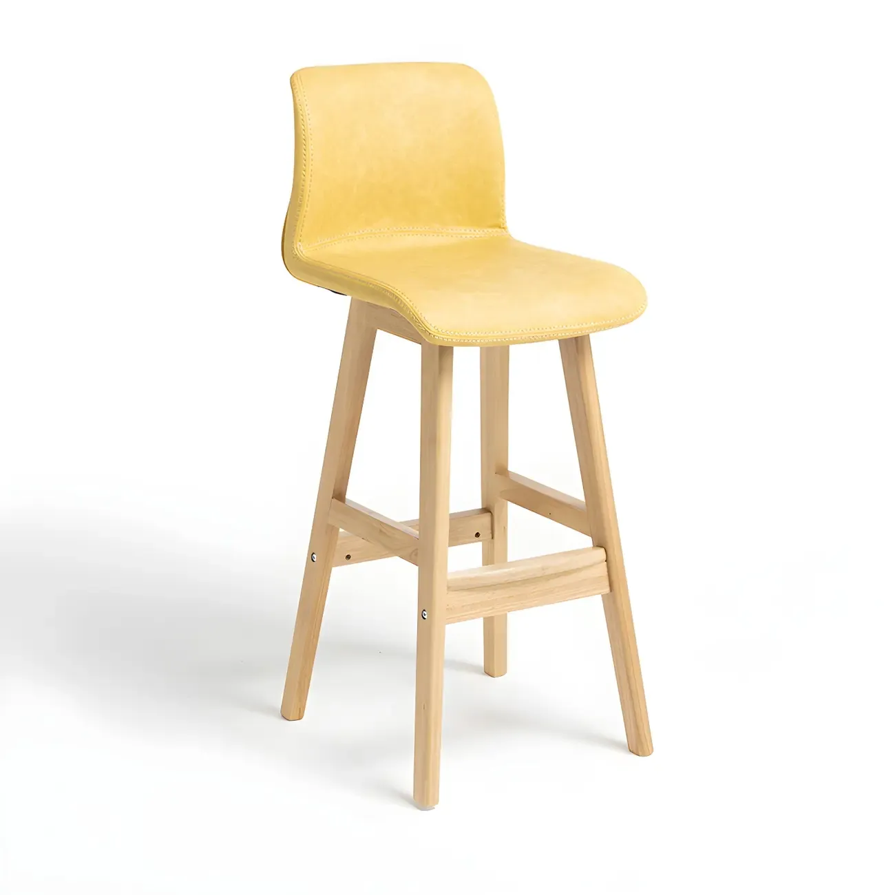 Square Leather Low Back Bar Stools with Footrest Image - 22