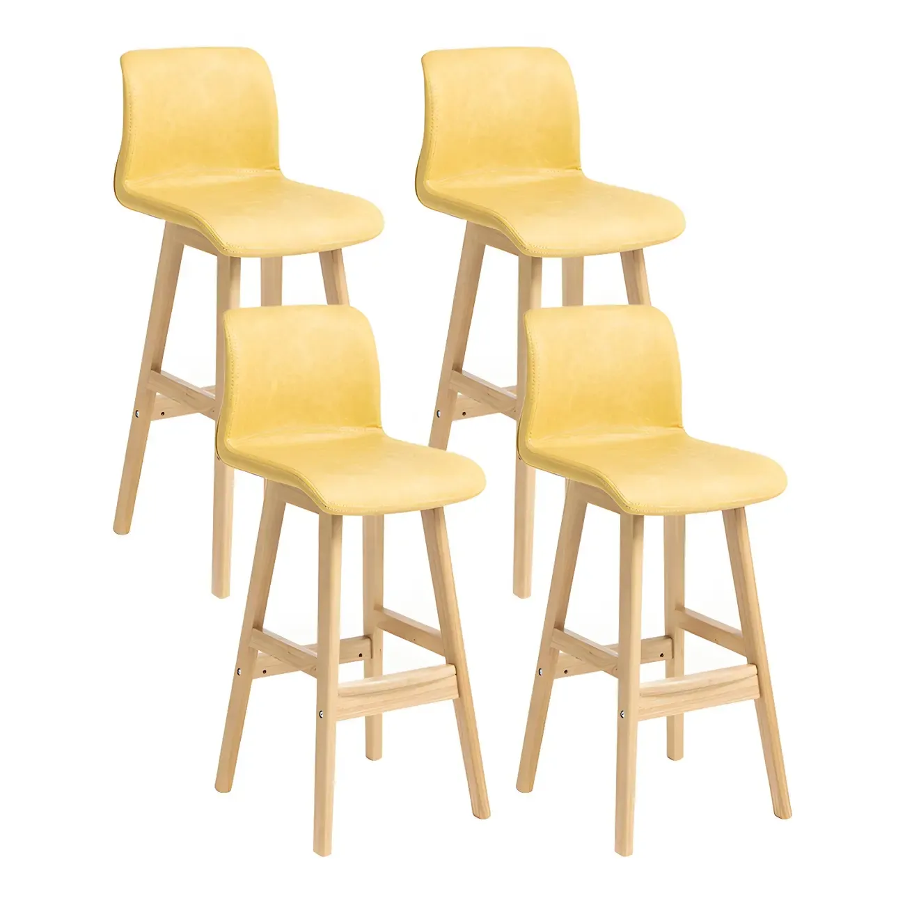 Square Leather Low Back Bar Stools with Footrest Image - 24