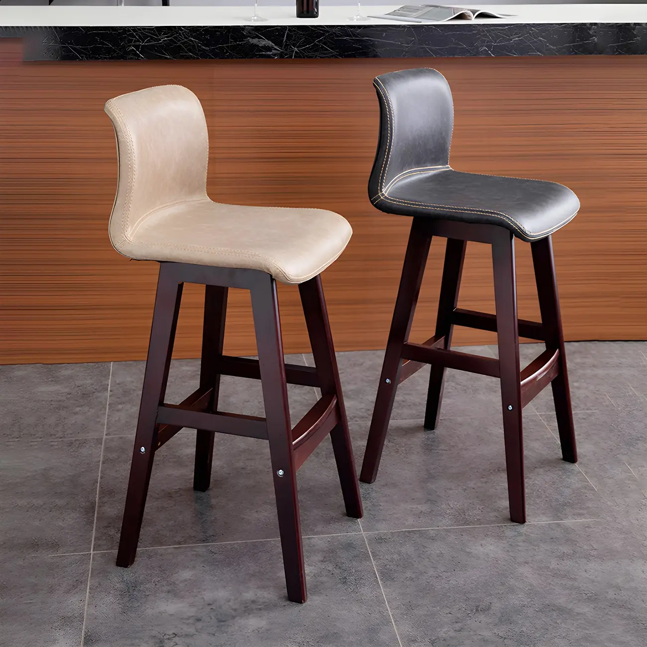 Square Leather Low Back Bar Stools with Footrest Image - 18 | homeyfad